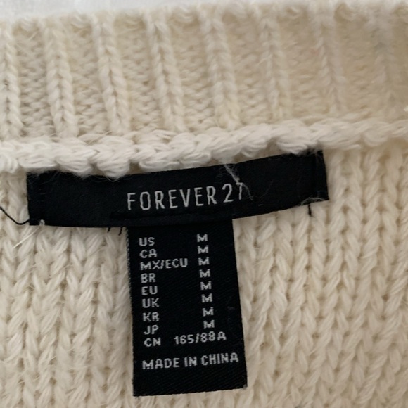 Women’s Forever 21 Chunky Knit Boho Cream Sweater w/ Fringed Sleeves. Size M - Picture 8 of 13